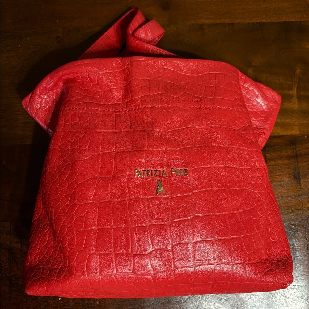 Patrizia Pepe Vibrant Red Coral Croc-Embossed Shoulder Bag